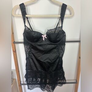 Victoria's Secret Black Lace Chemise with Pink Bow